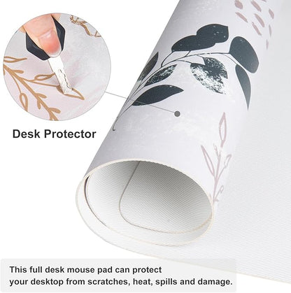 QiyI Large Mouse Pad for Desk, Cute Desk Mat for Desktop, Women Girls Office Décor Desk Accessories, PU Leather Waterproof Gaming Mousepad, Boho Botanical Desk Pad Computer Mat, 31.5" x 11.8"