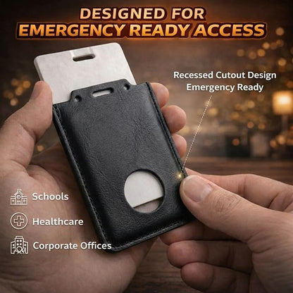 CPLIKE 2-Pack Vertical ID Badge Holder Compatible with Centegix CrisisAlert V2, Slim PU Leather Case with Emergency Alarm Button Cutout for Teachers, Nurses, School & Office Staff