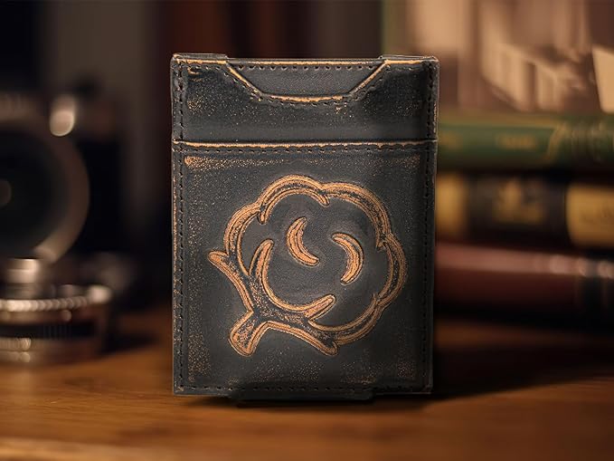 ZEP-PRO Cotton Boll Burnished Leather Magnetic Front Pocket Wallet, Slim Stylish for Men