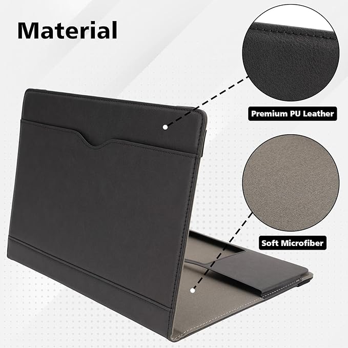 TYTX Compatible with MacBook Air 13 Inch Leather Case, for Model A2337 M1 A2179 A1932 2018-2021 Retina Display Touch ID, PU Leather Laptop Case with Pocket for Papers and Pen Holder, Black