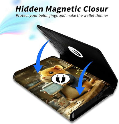 Minimalist Wallet for Men's Card Holders, Pop-Up Card Case Durable Wallets for Women, Leather Automatic Credit Card Holder with Metal Money Clip RFID Blocking Bifold Pocket, Kettle Hamster