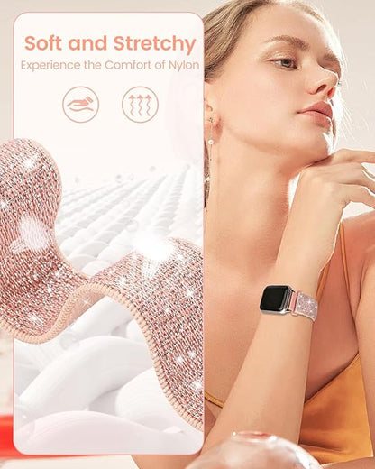 Sparkly Elastic Nylon Bands Compatible with Woneligo/Fitpolo Smart Watch IDW13, 22mm Stretchy Straps for TOOBUR IDW19/ENOMIR IDW19/MILOUZ IDW19/Gydom IDW19/Faweio IDW19/Hoowel IDW19/Amzhero IDW19/Tensky IDW19/WNH IDW19 Smart Watch Glitter Bands for Women