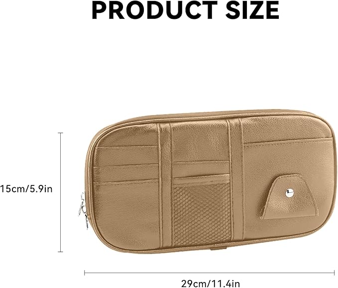 Car Sun Visor Organizer, Sunglass Holder and Storage Pocket, Card Cash Pouch with Multi-Pocket Net Zipper, Case Bag for License Pen Key, Auto Accessories for Truck, SUV, Van (Beige)