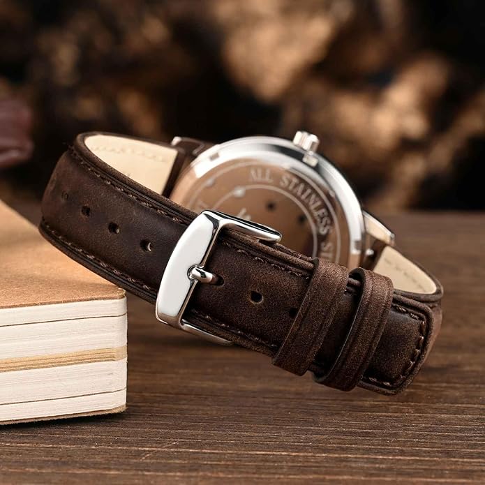 WOCCI Quick Release Watch Band, Distressed Genuine Leather, Stainless Steel Buckle, Strap Width 18mm 19mm 20mm 22mm 24mm