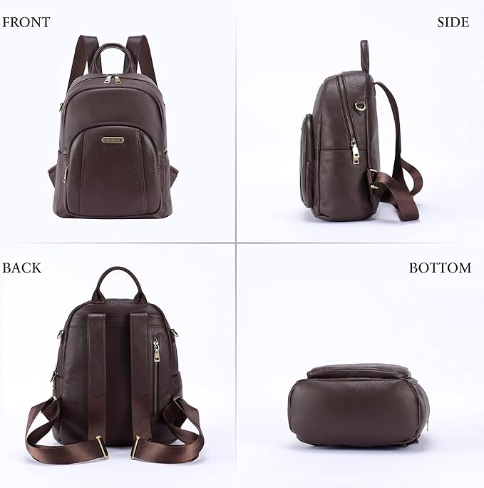 Blofinche Women's Genuine Leather Travel Backpack, 12.9 Inch Laptop Backpack with Anti-Theft Pocket, Durable Computer Bag for Work & Commuting, Coffee Brown