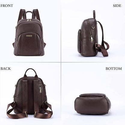 Blofinche Women's Genuine Leather Travel Backpack, 12.9 Inch Laptop Backpack with Anti-Theft Pocket, Durable Computer Bag for Work & Commuting, Coffee Brown