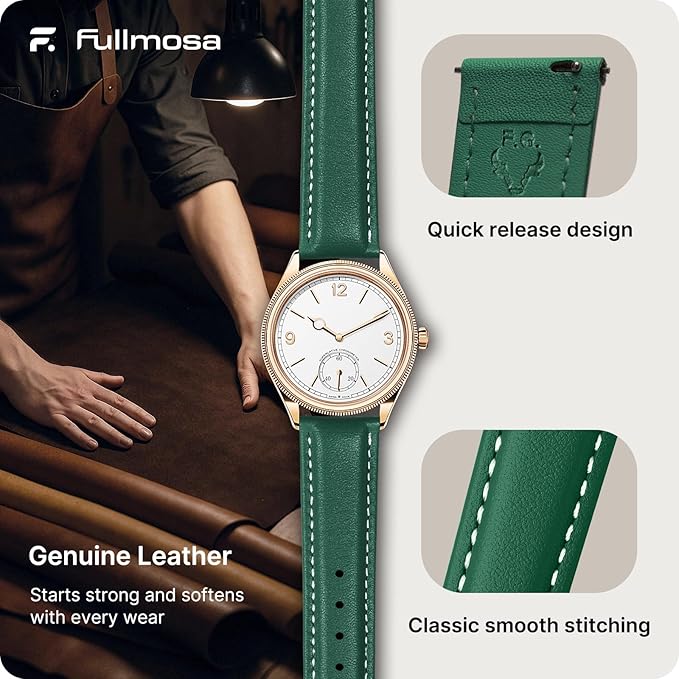 Fullmosa Watch Band, Quick Release Leather Watch Strap for Men Women, Replacement Bands Width 12mm 14mm 16mm 18mm 19mm 20mm 21mm 22mm 24mm