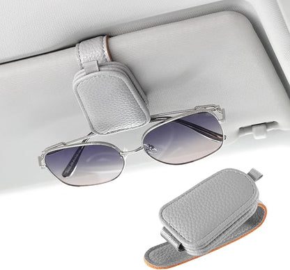 JUSTTOP 1Pack Sunglass Holder for Car, Magnetic Leather Buckle Sun Visor Sunglass Clip, Ticket Card Clip Sunglasses Mount, Car Interior Accessories for Men and Women (Gray)