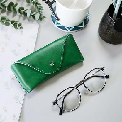 LogHog Portable Leather Glasses Case,Flexible Sunglasses Pouch Slim Case for Women Men Horizontal Eyeglass Case
