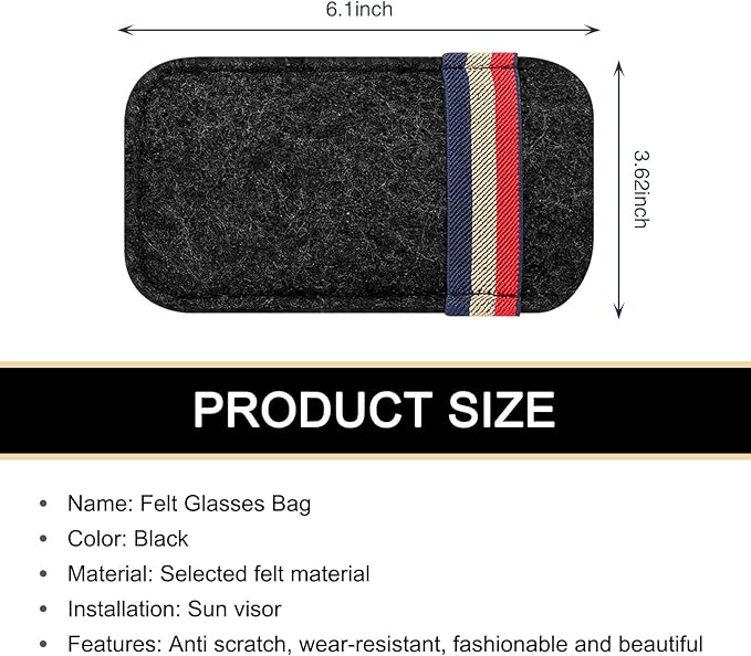 Pack-1 Car Visor Sunglasses Bag, 6.1" x 3.62" Soft Scratch-resistant Felt Multi-function Card Pen Invoice Storage Bag, Portable One-hand Access Pocket Organizer, Universal for Cars (Black)