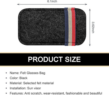 Pack-1 Car Visor Sunglasses Bag, 6.1" x 3.62" Soft Scratch-resistant Felt Multi-function Card Pen Invoice Storage Bag, Portable One-hand Access Pocket Organizer, Universal for Cars (Black)
