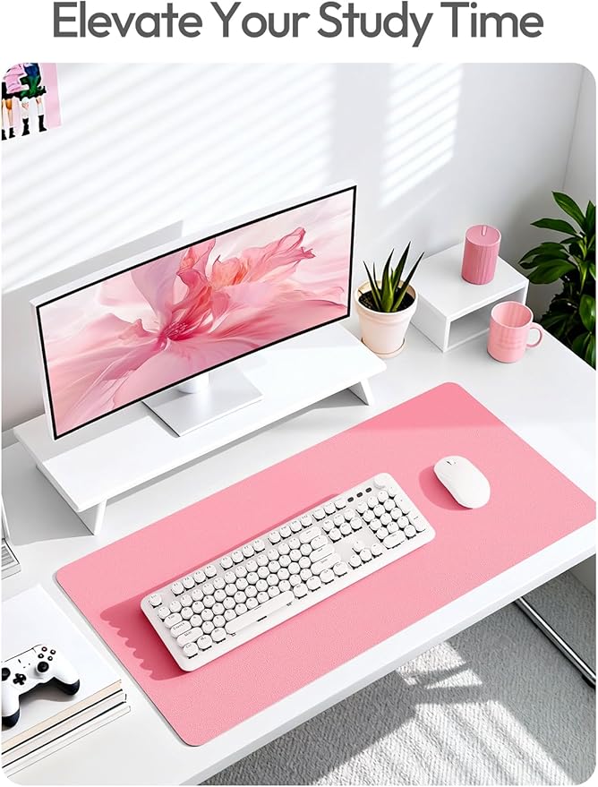YSAGi Leather Desk Protector, Office Mat, Large Mouse Mat, Non-Slip PU Leather Blotter, Laptop Desk, Waterproof Writing Pad for Office and Home (Pink, 47.2" x 23.6")