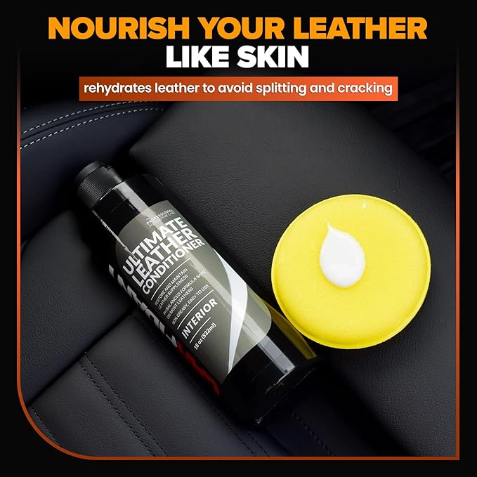 Leather Couch Conditioner & Restorer - Full Leather Restore & Conditioning Kit with Applicator Pad for Car Seats, Couch, Furniture, Shoe, Sofa, Bag & Purses - 18 fl. oz.