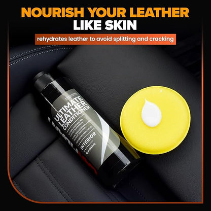 Leather Couch Conditioner & Restorer - Full Leather Restore & Conditioning Kit with Applicator Pad for Car Seats, Couch, Furniture, Shoe, Sofa, Bag & Purses - 18 fl. oz.