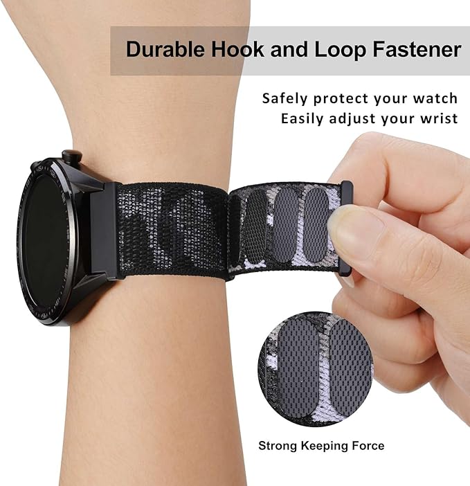 WOCCI 18mm Adjustable Nylon Watch Band, Quick Release Sport Loop Strap (City Camo)