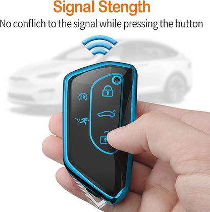 Sindeda for Volkswagen Key Fob Cover with Keychain Soft Full Protection Key Shell Key Case Compatible with VW MK8 Golf/GTI Skoda Octavia (Blue)