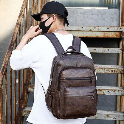 Vintage Leather Backpack for Men 16" Laptop Bag for work Casual Daypack Business Travel Rucksack Waterproof (Deep Brown)