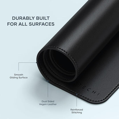 Satechi Vegan Leather Desk Mat, Large Mouse Pad Scratch and Water Resistant, Easy to Clean, Desk Pad for Office and Home, 26.8” x 12.4” x 0.1” - Black