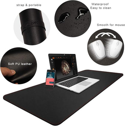 ZORESYN XXL Desk Mat - 43.3"x19.7" PU Leather Desk Pad for Office & Home, Waterproof and Durable Desk Protector for Keyboard and Mouse (Black)