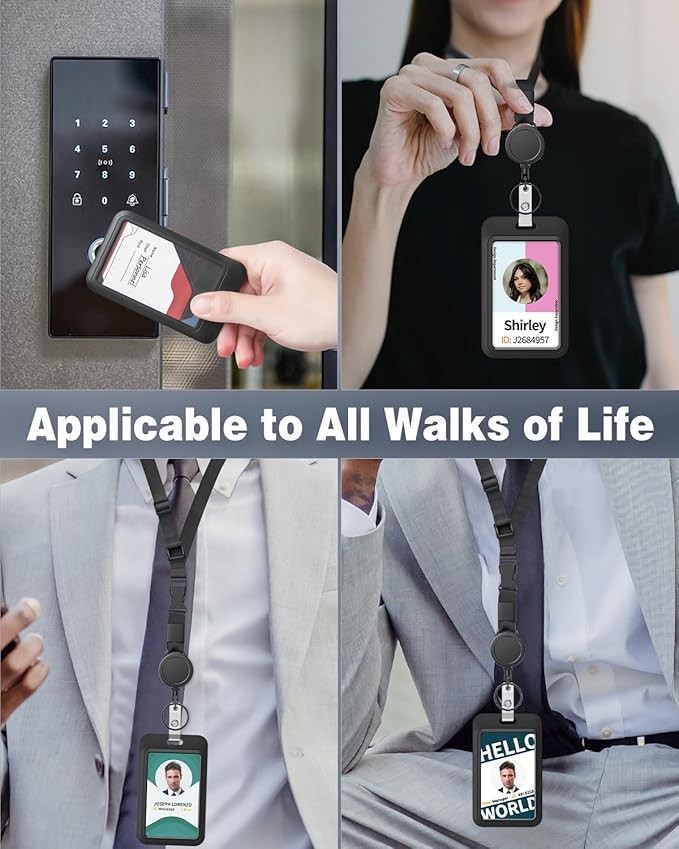 Uniclife Retractable Adjustable Lanyard Heavy Duty Neck Lanyard with Retractable Badge Reel Quick-Release Buckle and Adjustable Length Strong Wide Nylon Strap with Sliding ID Badge Holder
