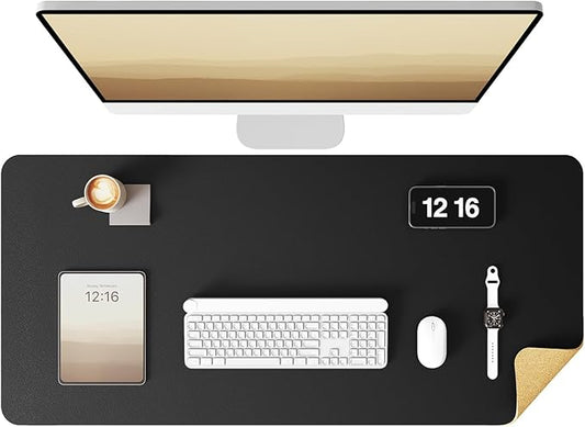 YSAGi Double-Sided Desk Pad, 31.5"x15.7"Leather Desk Mat, Eco Cork Desk Pad Protector,Large Mouse Pad,Waterproof Desk Blotter for Office/Home(Black)