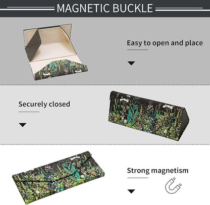 Foldable Glasses Case, Magnetic PU Leahter Sunglasses Case, Cute Hard Shell Folding Eyeglass Cases for Women Kids