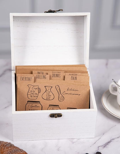 Wooden Box – Wood Storage Box - Wood Recipe Box with Lid and Metal Clasp - Rustic Vintage Farmhouse Recipe Box with Lid Wood Chest Design - Multipurpose Organizer – Birthday Gift for Women (Style 7)