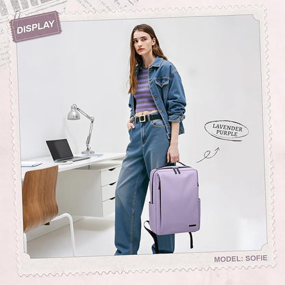 GOLF SUPAGS Imitation Leather Backpack for Women Men Multi-Functional Water-Resistant Casual Daypack for Work, Travel & College Fits 15.6 Inch Laptop (Purple)