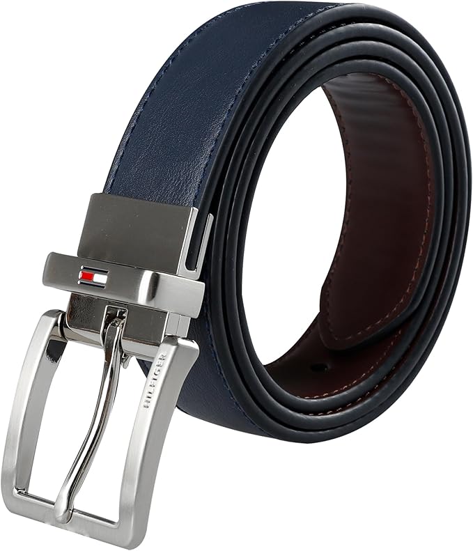 Tommy Hilfiger Men's Reversible Leather Belt, 2‑in‑1 Design for Dress Or Casual Wear