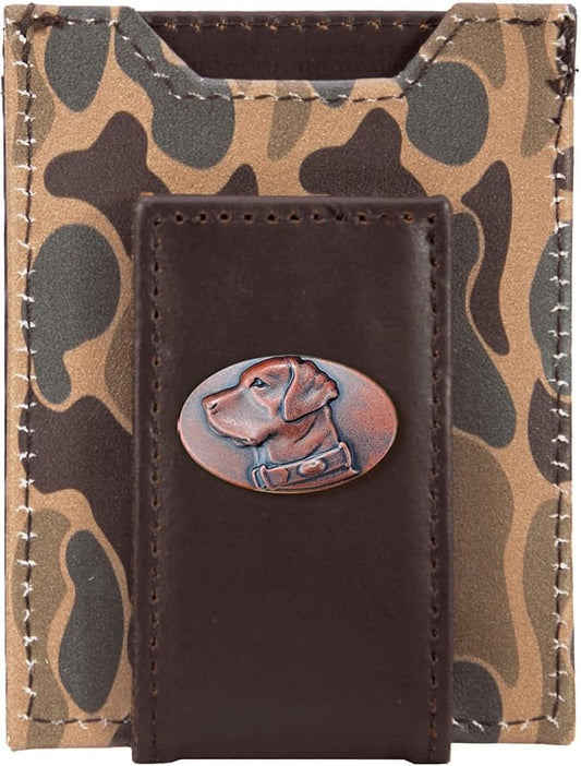 ZEP-PRO Lab Men's Magnetic Front Pocket Old School Camo Leather Wallet – Slim Design with Card Slots and Money Clip, Brown/Tan Camo