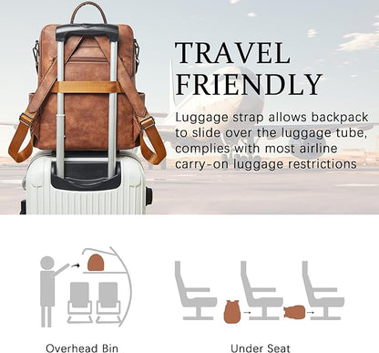 Shrrie Vegan Leather Laptop Backpack for Women 15.6 inch Work Backpack Fashion Travel Backpack Purse for Travel College Work