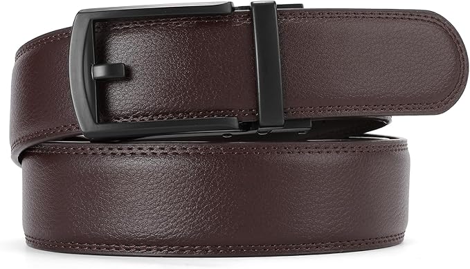 GAEKEAO Ratchet Belt for Men Genuine Leather 1 3/8" - Micro-Adjust Buckle Trim to Fit Dress Belt Casual to Formal Gift Boxed