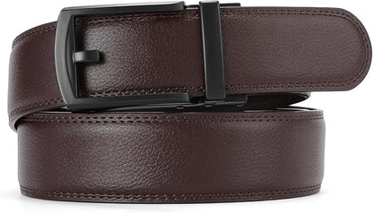 GAEKEAO Ratchet Belt for Men Genuine Leather 1 3/8" - Micro-Adjust Buckle Trim to Fit Dress Belt Casual to Formal Gift Boxed
