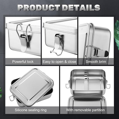 Umigy 8 Pcs Stainless Steel Food Containers 1200ml Metal Bento Lunch Box Stainless Steel Food Storage Containers, Lockable Clips to Leak Proof, Reusable Dishwasher Snack Boxes for Work