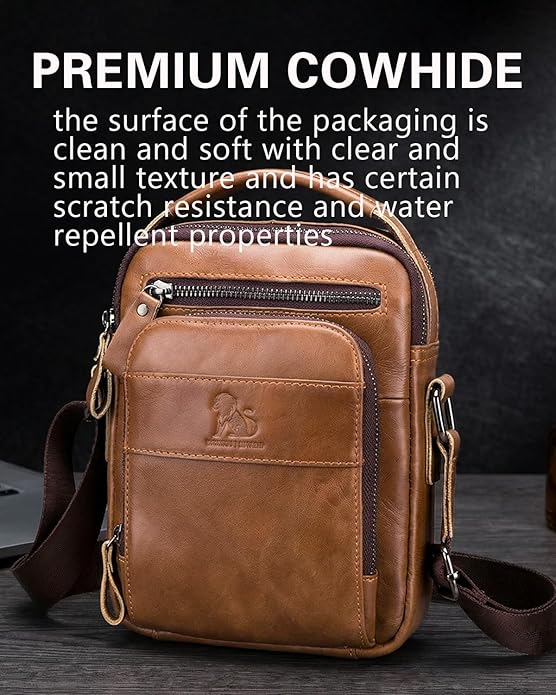 Men's Vinatge Leather Crossbody:Compact with Organized Pockets,Stylish & Functional for Everyday Carry
