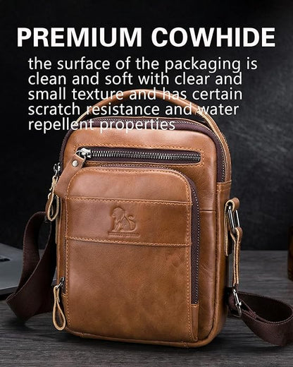Men's Vinatge Leather Crossbody:Compact with Organized Pockets,Stylish & Functional for Everyday Carry