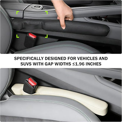2026 New Car Seat Gap Filler 2 Pack,Leather Seat Gap Filler Strip with Fix Strap to Avoid Items from Falling,Universal Car Seats Gaps Plug Cars Interior Accessories (Off-White)