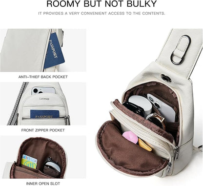 LATMAP Sling Bag For Women Faux Leather Small Casual Daypack Backpack Fanny Pack Crossbody Chest Bags Purse