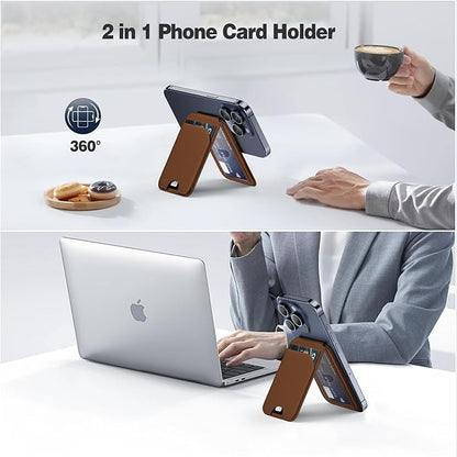 QYQBOON Mag-Safe Wallet for iPhone - Lightweight Magnetic Phone Wallet Stand With Adjustable Leather Card Holder for iPhone 17/16/15/14/13/12 Series, Not for Mini (Brown)