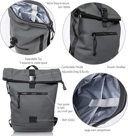 X RAY Expandable Roll Top Waterproof Trendy Backpack With Laptop Pocket (Slate)