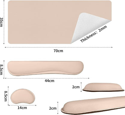 Bloss Leather Desk Pad and Keyboard Wrist Rest, Large Mouse Pad + Keyboard Pad+Mouse Wrist Support, Non-Slip Desk Mat Protector for Office, Home(27.6" x 13.8", Beige)