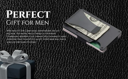 Leatherboss Wallet for Men RFID Blocking Minimalist Metal Card Holder with Money Clip Holds Credit Cards and Cash (Black)