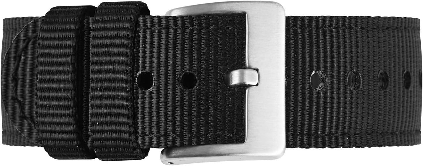 BISONSTRAP Men’s Nylon Watch Bands, Two-Piece Military Watch Straps, Quick Release, Brushed Buckle, Band Width 18mm 19mm 20mm 22mm