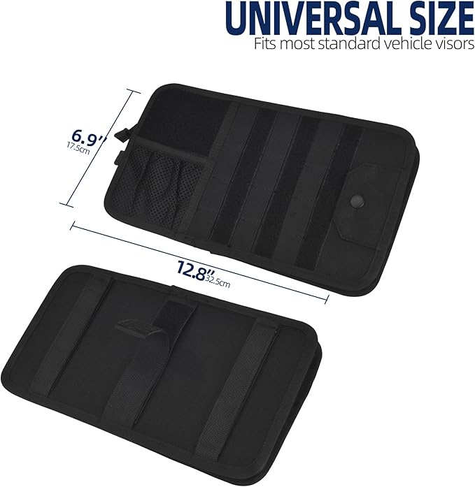 BXBXHD Molle Car Sun Visor Organizer, Car Accessories with Zipper Visor Storage Pouch & Glasses Clip, Molle Panel for Tactical Gears, Fits Most Vehicles, SUVs, Trucks(Black)