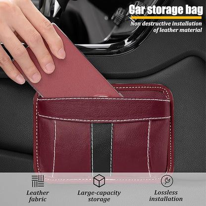 Car Seat Side Pocket Organizer, Leather Vehicle Seat Gap Filler Organizer, Automotive Console Side Cell Phone & Sunglasses Holder Storage Bag, Universal for SUV Automobile Truck (Wine Red)