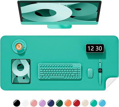 Desk Pad, 35.5" x 17" PU Leather Non-Slip Desk Mat Large Mouse Pad for Desktop, Waterproof Laptop Computer Writing Mat for Office, Home, Work, Gaming, Light Green