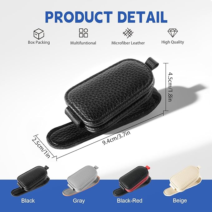 JUSTTOP 2 Pack Sunglasses Holders for Car, Magnetic Leather Buckle Sun Visor Sunglass Clip, Ticket Card Clip Sunglasses Mount, Car Interior Accessories for Men and Women (Black)