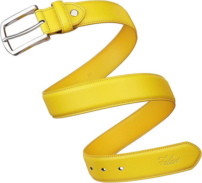 Falari Men Genuine Leather Casual Dress Belt With Single Prong Buckle, Classic Style Belt
