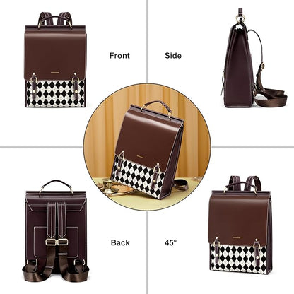 Cnoles Leather Backpack Purse For Women Fashion Ladies Vintage Bag Casual College Travel Backpacks Large bags Brown