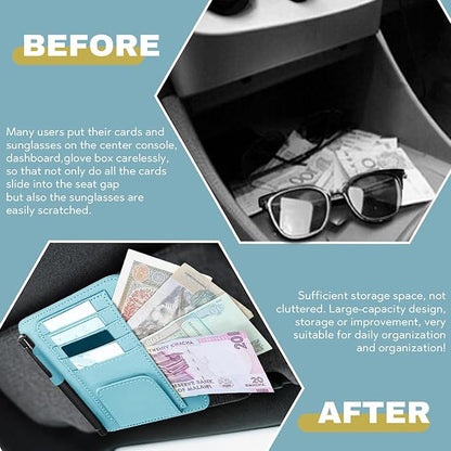 Car Sun Visor Organizer, Multifunctional Auto Visor Document Holder with Sunglasses Clip, Universal Car Interior Accessories Organizer for Drving License, Card, Pen (Blue)
